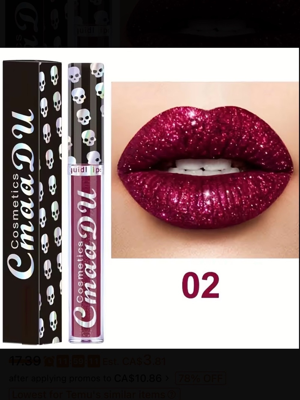 ⭐️ Cmaa DU 02 Liquid Glitter Lipstick Deep Berry